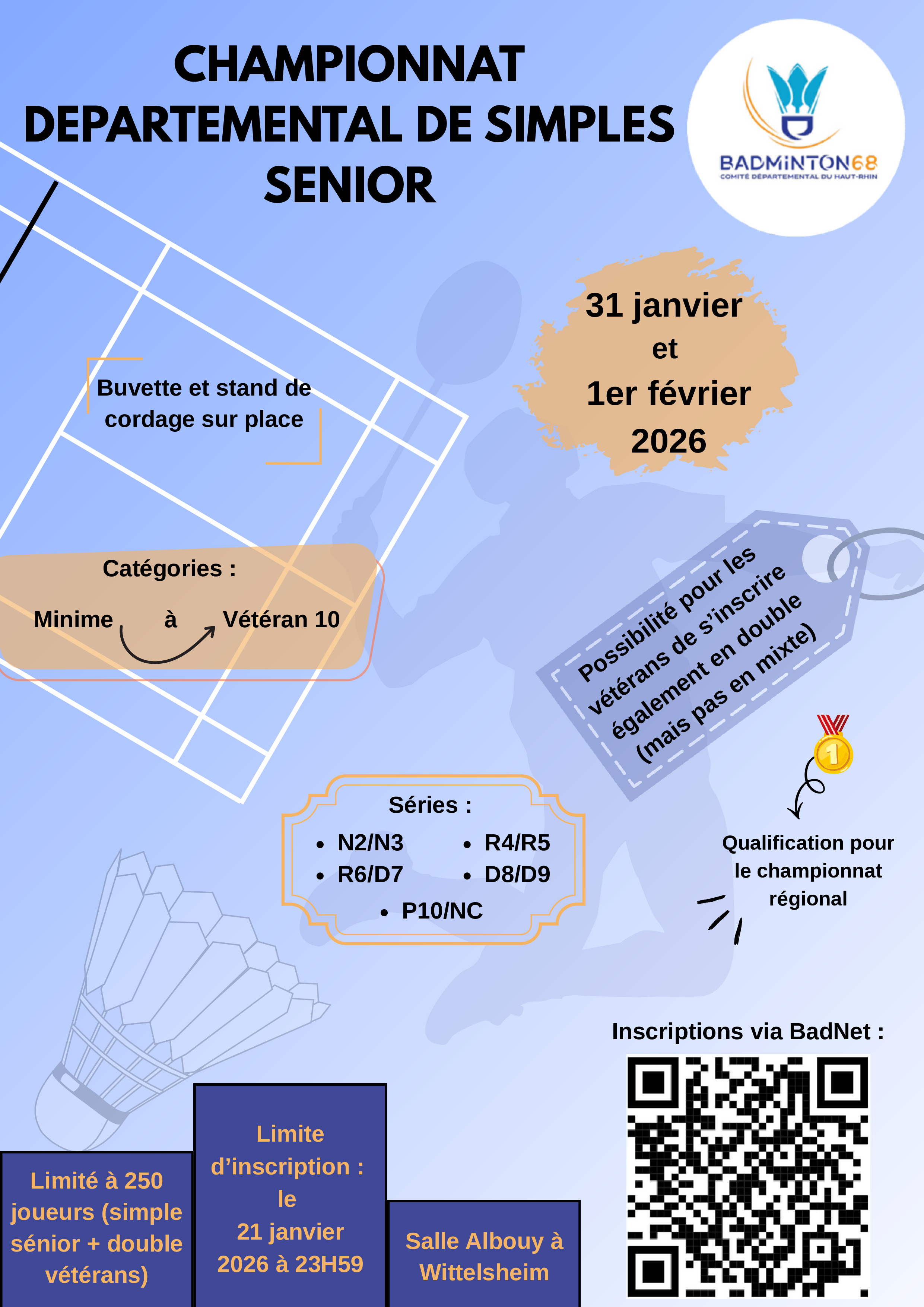 68 - Championnat départemental Simple Sénior et Double Vétéran 2026